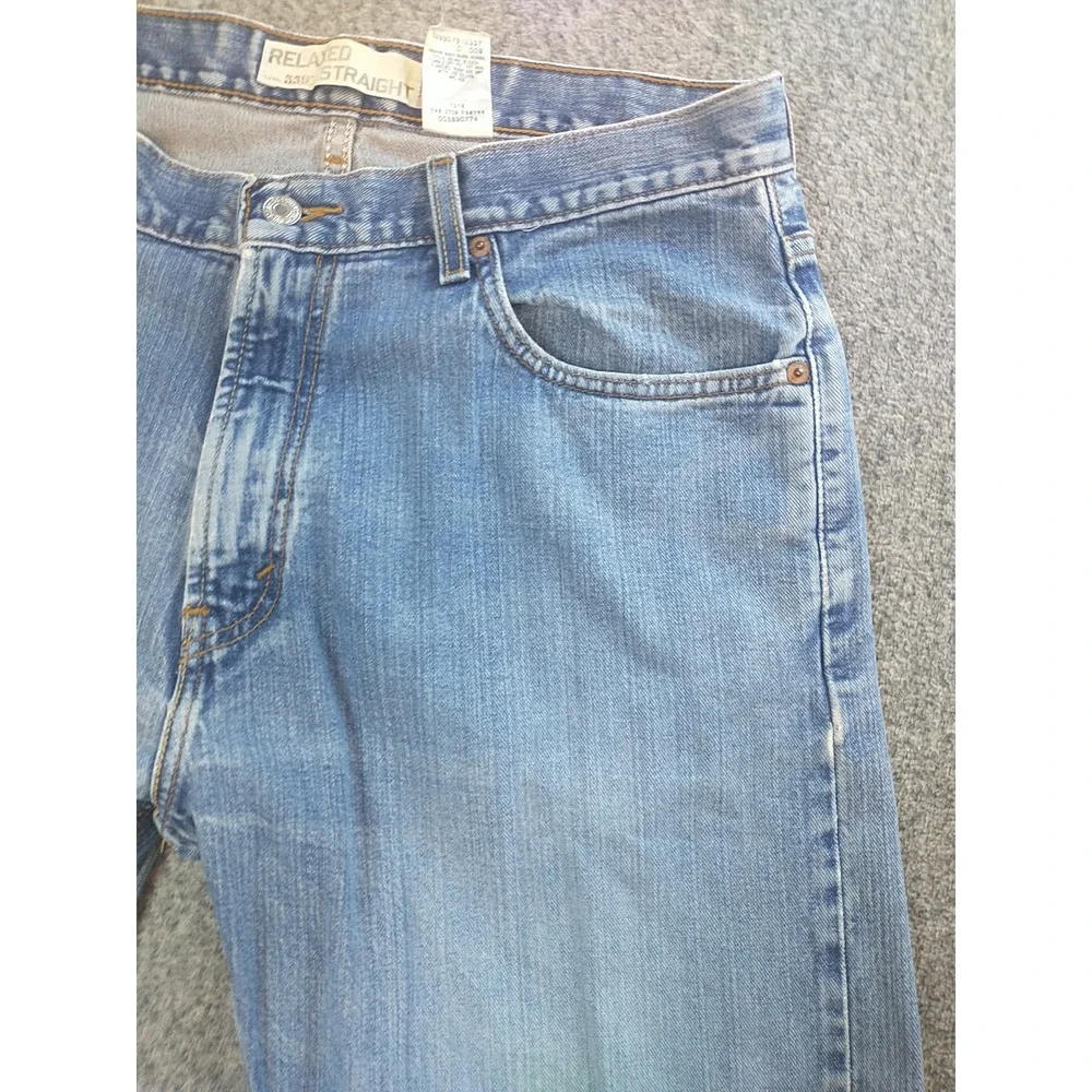Levis 559 Relaxed Straight Jeans Mens 34x33 Light Wash Distressed Blue Denim